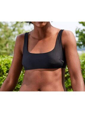 AERIE Scoop Neck Bikini Top XXS True Black Padded Wide Back Strap Stretchy Swim